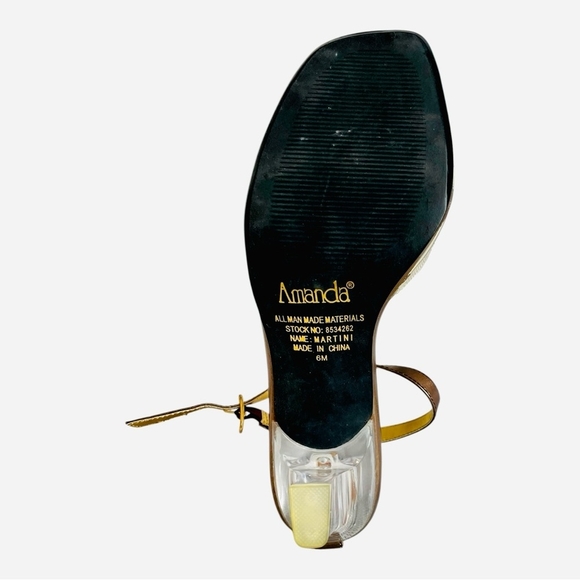 NIB AMANDA Martini Metallic Gold Women’s Shoes Clear Heels Rhinestone Sandals 36 - Picture 7 of 8